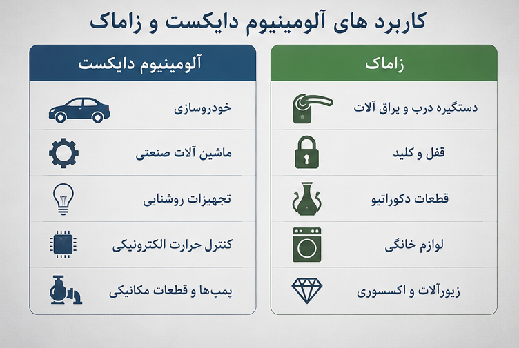 کاربرد های آلومینیوم دایکست و زاماک در صنایع مختلف - پارسا قالب